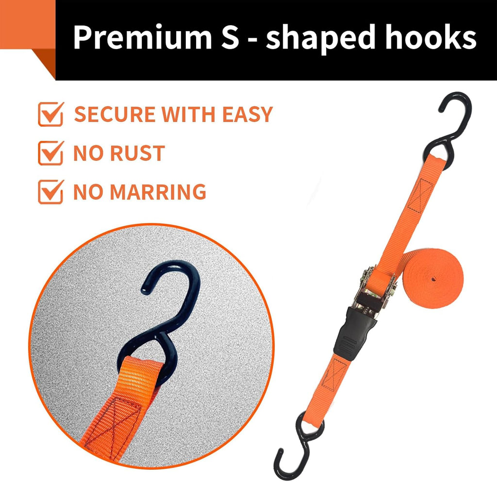 8 Pack Retractable Ratchet Straps 15 Ft - 880 lbs Load Cap with 1760 lbs Breaking Limit, Heavy Duty Auto Self Retracting Tie Down Straps for Truck, Cargo Trailer, Motorcycle, Rad & More