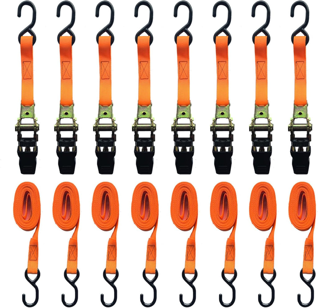 8 Pack Retractable Ratchet Straps 15 Ft - 880 lbs Load Cap with 1760 lbs Breaking Limit, Heavy Duty Auto Self Retracting Tie Down Straps for Truck, Cargo Trailer, Motorcycle, Rad & More