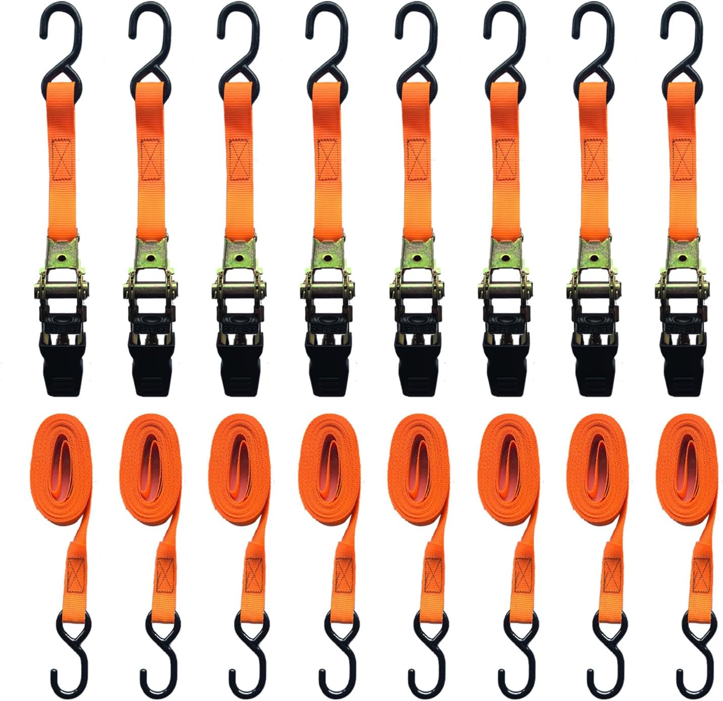 8 Pack Retractable Ratchet Straps 15 Ft - 880 lbs Load Cap with 1760 lbs Breaking Limit, Heavy Duty Auto Self Retracting Tie Down Straps for Truck, Cargo Trailer, Motorcycle, Rad & More