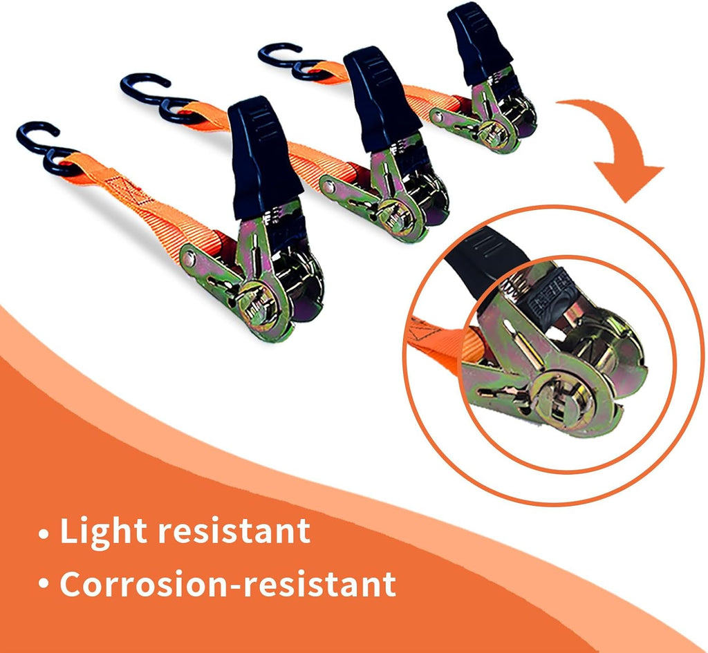 8 Pack Retractable Ratchet Straps 15 Ft - 880 lbs Load Cap with 1760 lbs Breaking Limit, Heavy Duty Auto Self Retracting Tie Down Straps for Truck, Cargo Trailer, Motorcycle, Rad & More