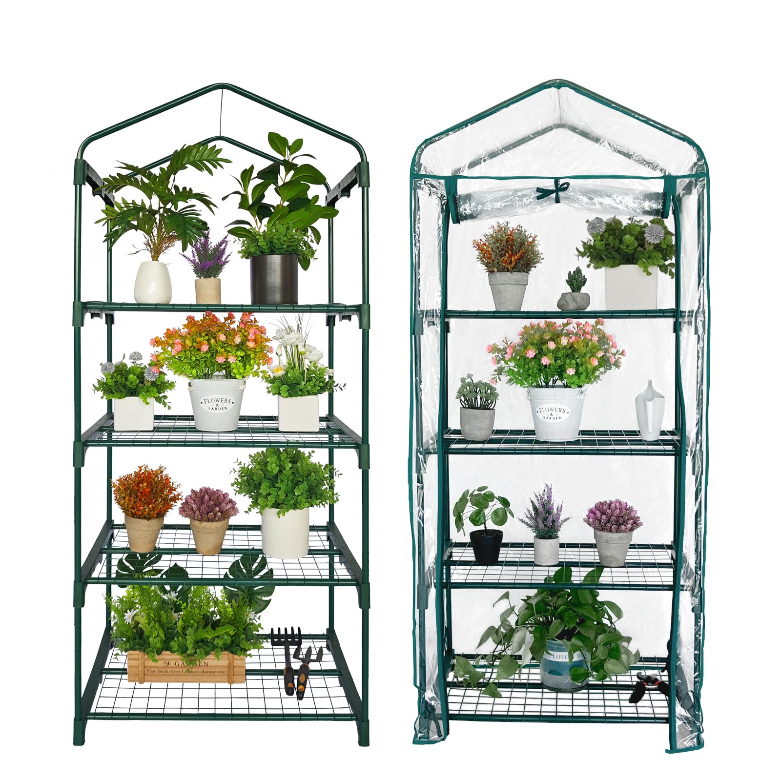 Mini Greenhouse for Indoor Outdoor, Small Plants Green House with 4 Tier Shelves, Portable Plastic Greenhouses with Transparent PVC Cover for Garden Backyard Patio Balcony Porch