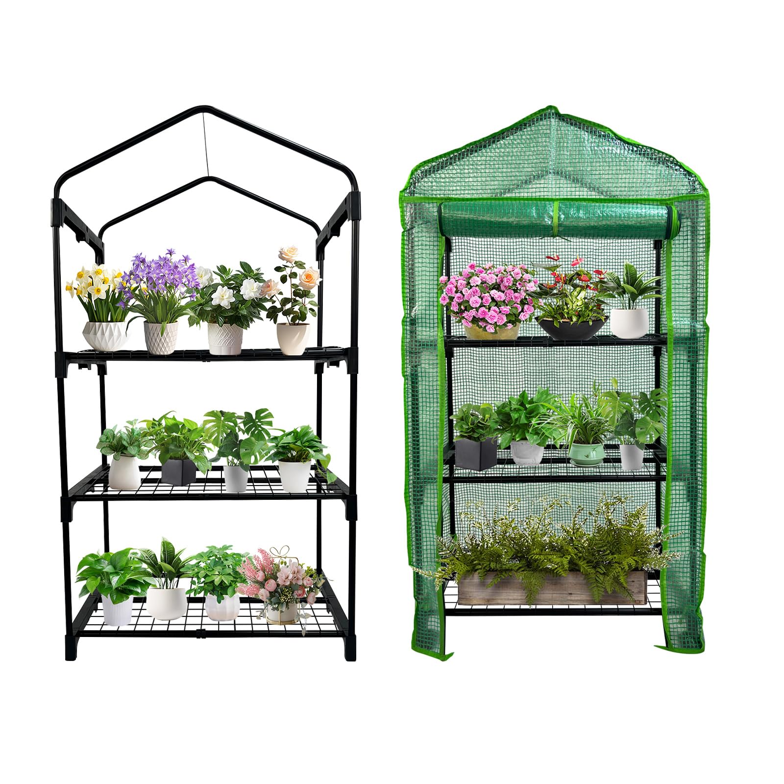 3 Tier Mini Indoor Greenhouse,27"x19"x49" GreenHouses with Clear PE Cover and Roll-Up Zipper Door,Plastic Green House for Indoors Grow Tent&Garden greenhouses for Outdoors