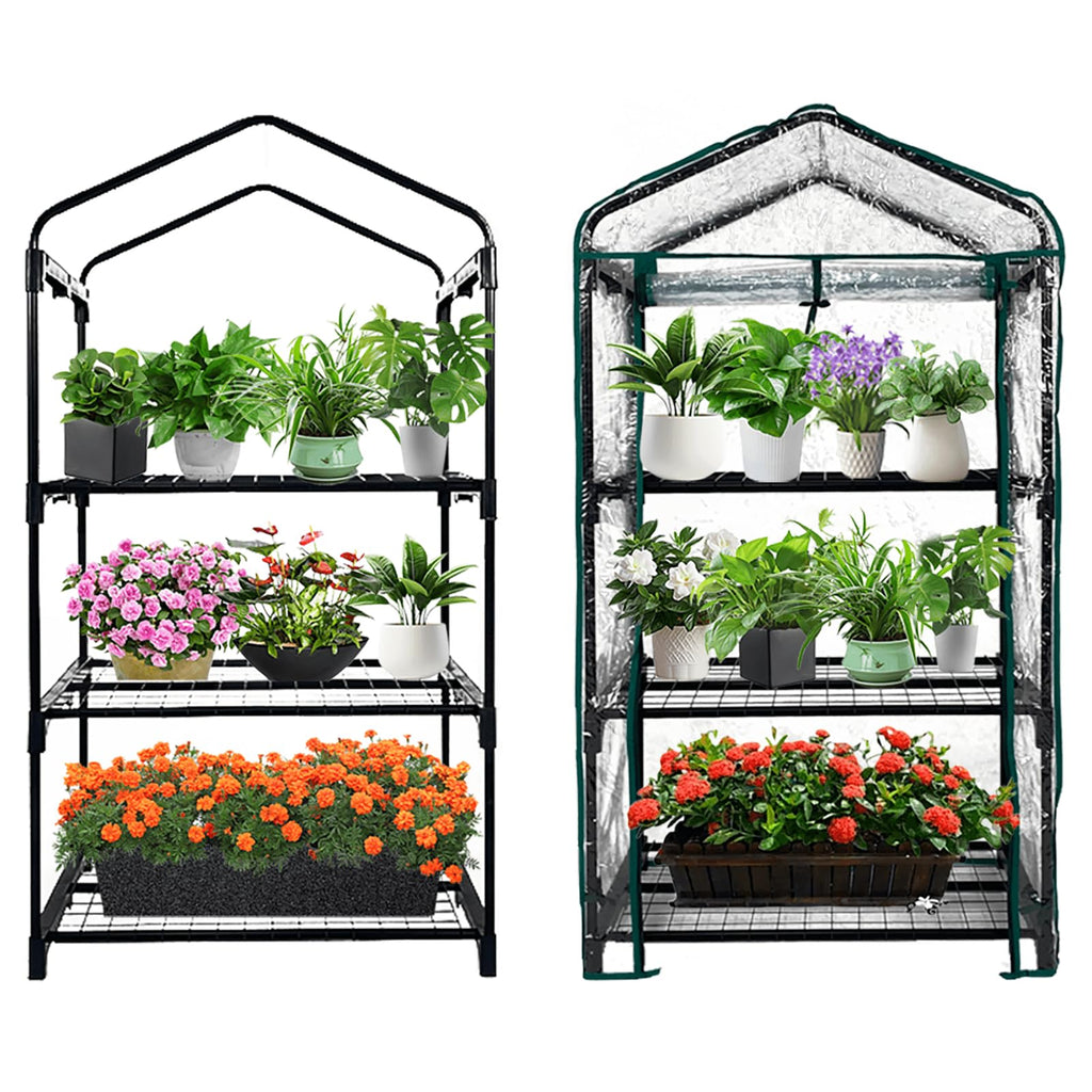 3 Tier Mini Indoor Outdoor Greenhouse,27"x19"x49" GreenHouses with Clear PVC Cover and Roll-Up Zipper Door,Plastic Green House for Indoors Grow Tent&Garden greenhouses for Outdoors