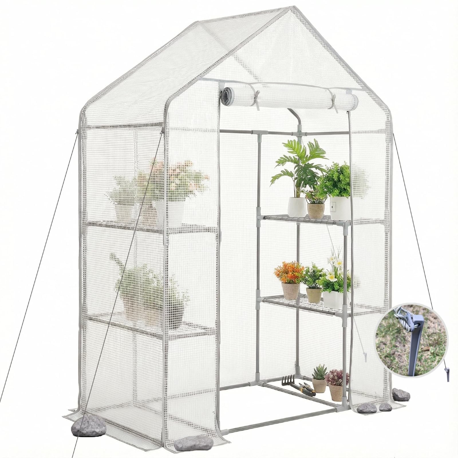 Greenhouses for Outdoors - Walk-in Greenhouse, Rustproof Steel Frame, 4 Removable Shelves & Durable PE Cover, Dual-Zip Door, All-Season for Patio/Yard/Deck (Herbs/Flowers/Vegetables)