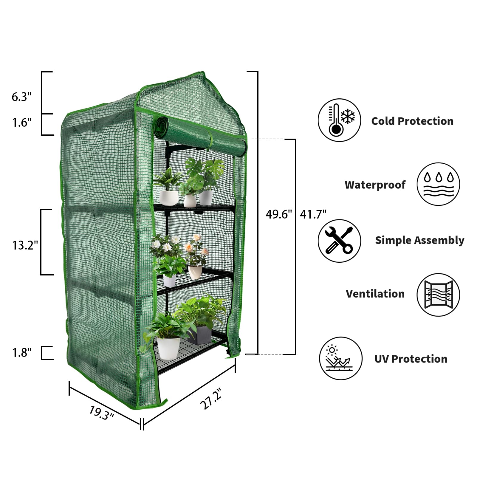 3 Tier Mini Indoor Greenhouse,27"x19"x49" GreenHouses with Clear PE Cover and Roll-Up Zipper Door,Plastic Green House for Indoors Grow Tent&Garden greenhouses for Outdoors
