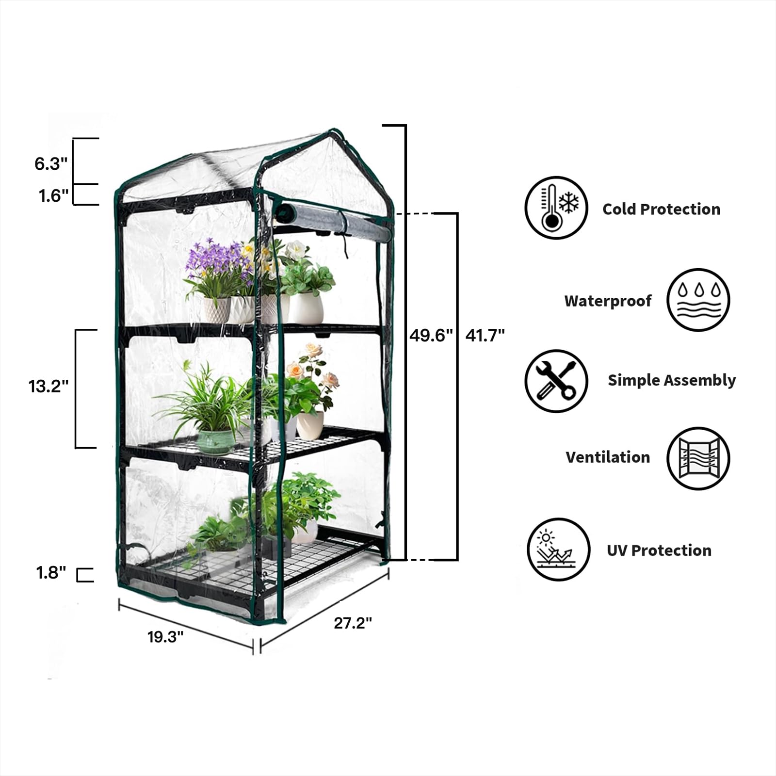 3 Tier Mini Indoor Outdoor Greenhouse,27"x19"x49" GreenHouses with Clear PVC Cover and Roll-Up Zipper Door,Plastic Green House for Indoors Grow Tent&Garden greenhouses for Outdoors