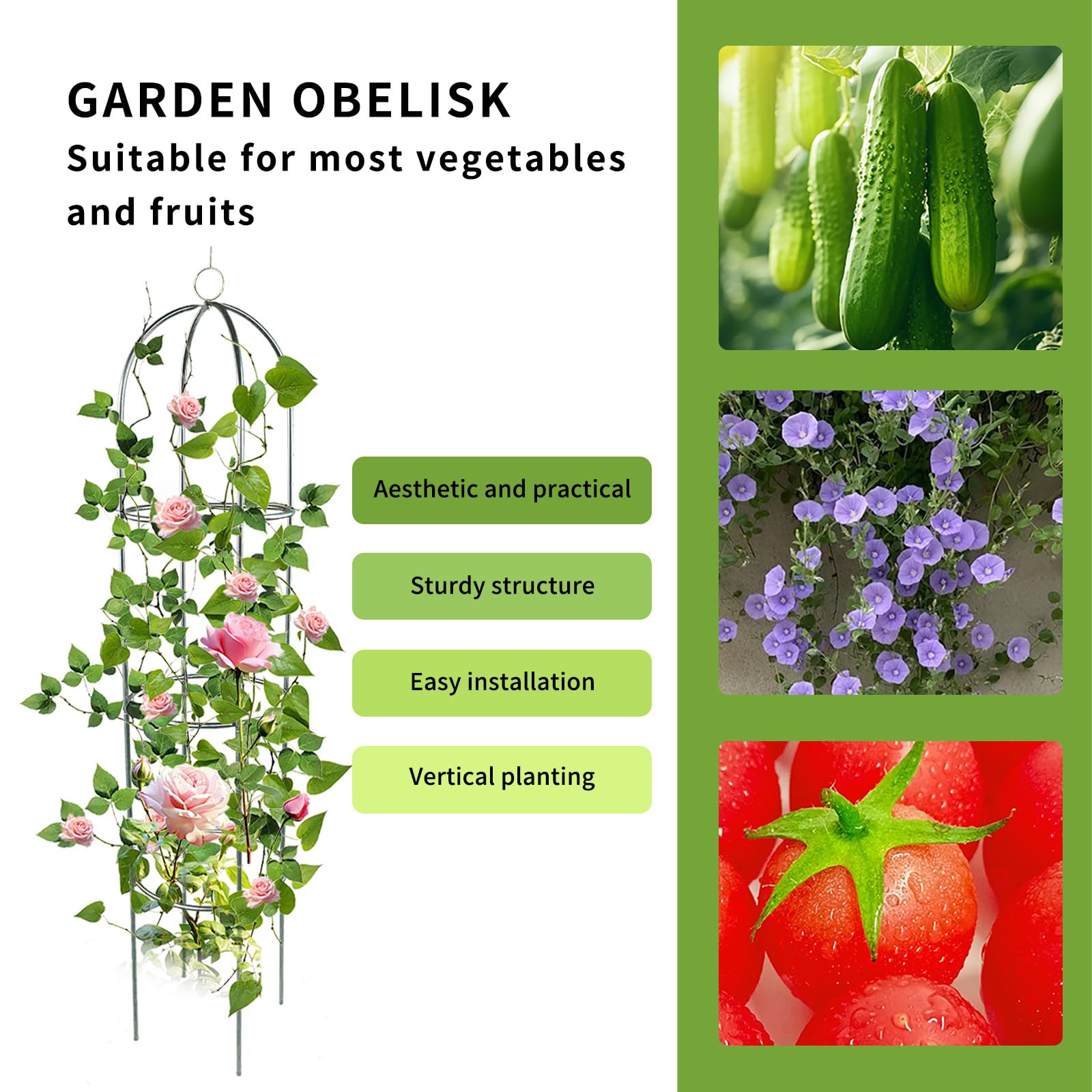 2 Pack Garden Obelisk Trellis for Climbing Plants Outdoor Tall Round Trellis for Potted Plants Indoor Climbing Vine Rose Clematis Vegetable Cucumber Supports, Lightweight
