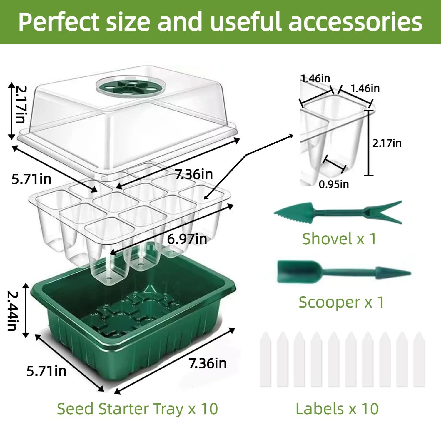 10 Packs Seed Starter Tray Seed Starter Kit with Humidity Dome (120 Cells Total Tray) Seed Starting Trays Plant Starter Kit and Base Mini Greenhouse Germination Kit for Seeds Growing Starting