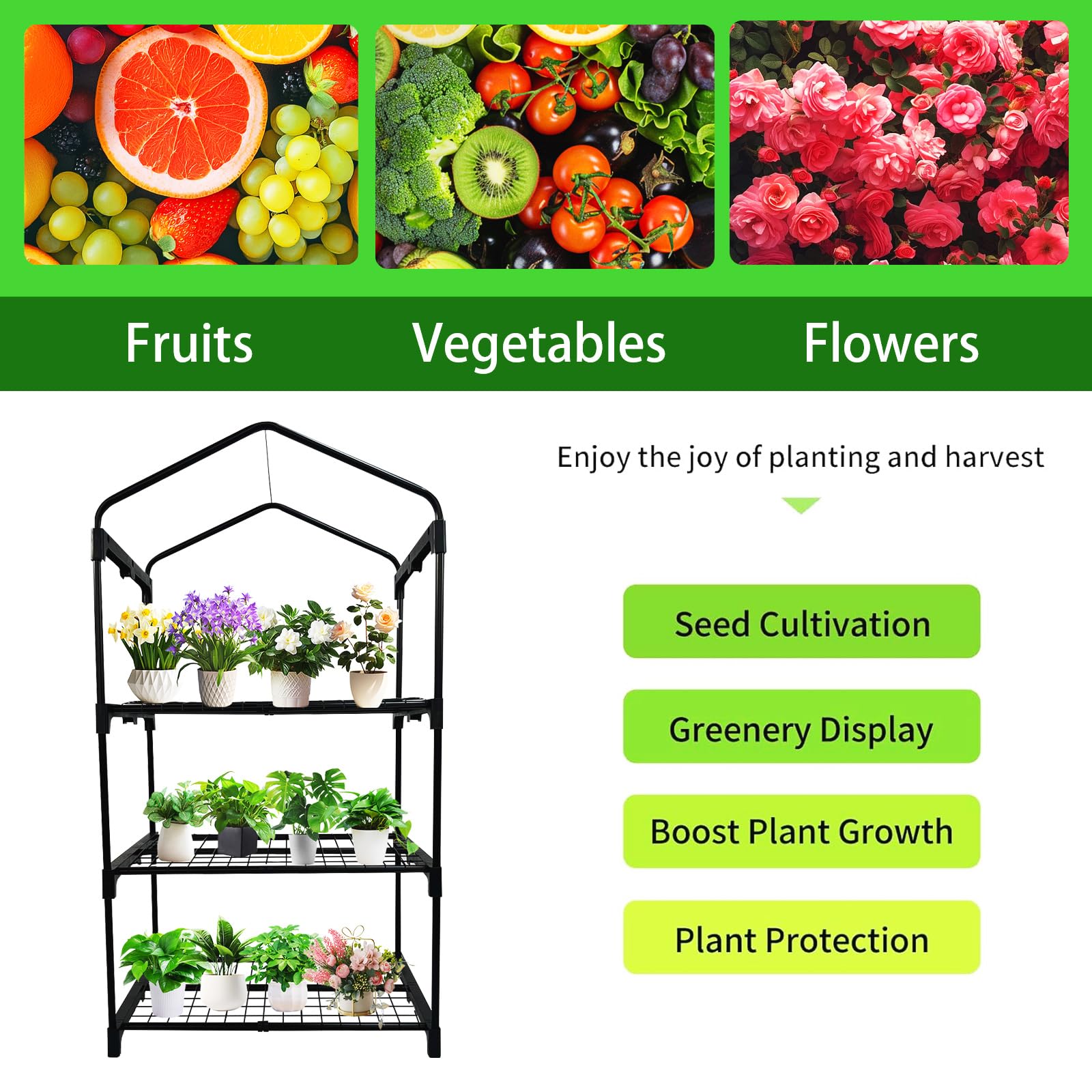 3 Tier Mini Indoor Greenhouse,27"x19"x49" GreenHouses with Clear PE Cover and Roll-Up Zipper Door,Plastic Green House for Indoors Grow Tent&Garden greenhouses for Outdoors