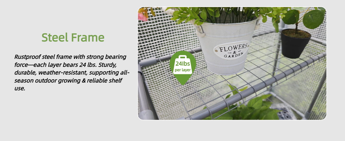 Greenhouses for Outdoors - Walk-in Greenhouse, Rustproof Steel Frame, 4 Removable Shelves & Durable PE Cover, Dual-Zip Door, All-Season for Patio/Yard/Deck (Herbs/Flowers/Vegetables)