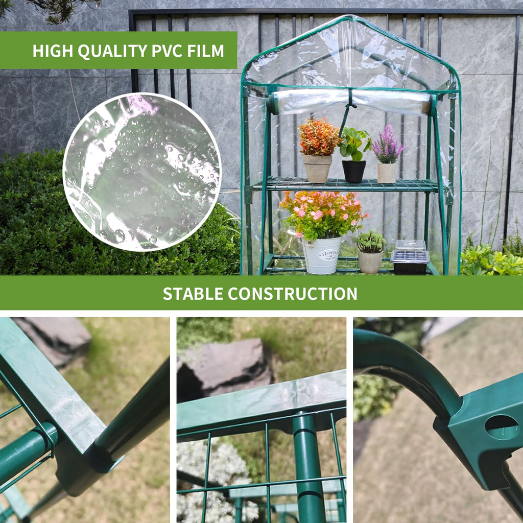 Mini Greenhouse for Indoor Outdoor, Small Plants Green House with 4 Tier Shelves, Portable Plastic Greenhouses with Transparent PVC Cover for Garden Backyard Patio Balcony Porch