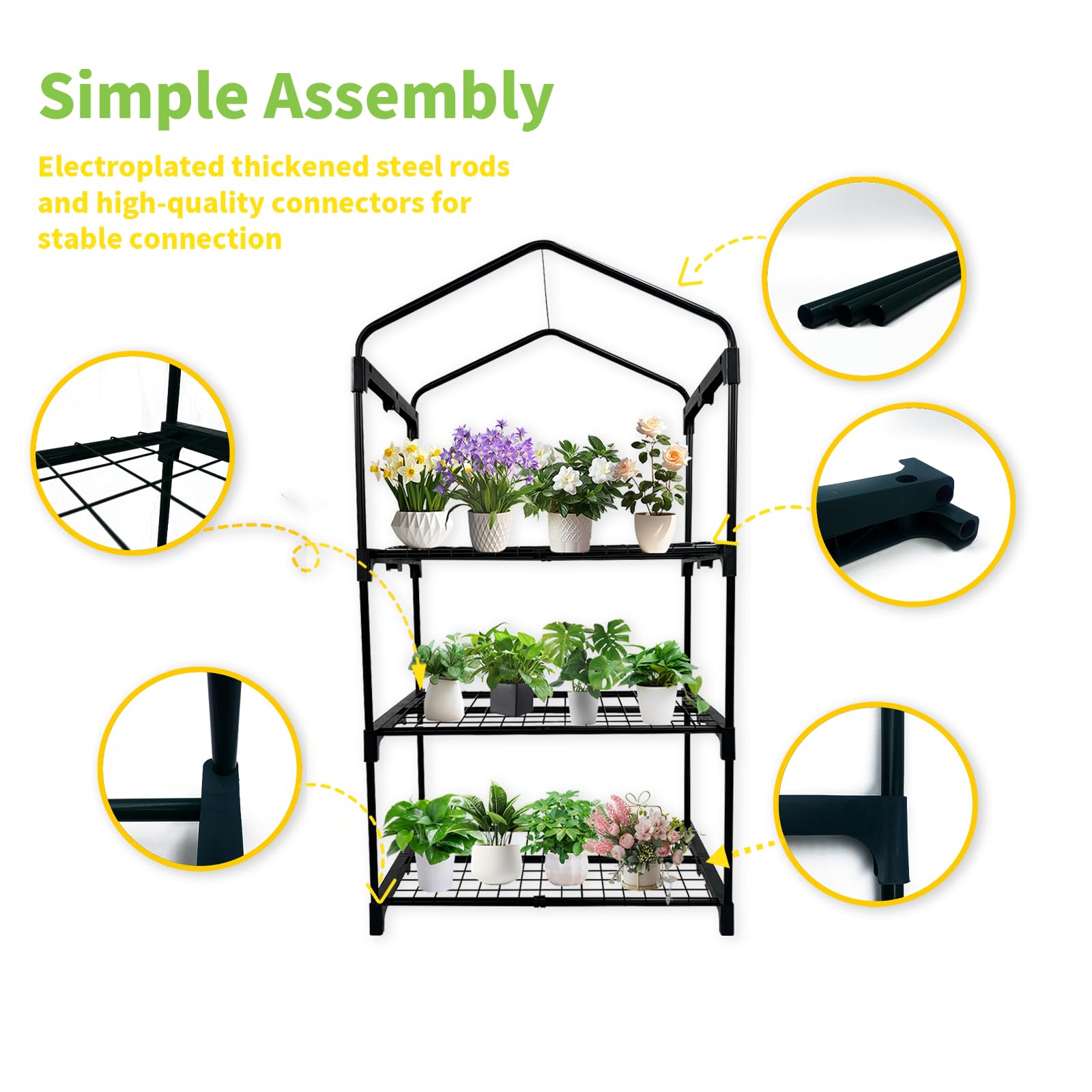 3 Tier Mini Indoor Greenhouse,27"x19"x49" GreenHouses with Clear PE Cover and Roll-Up Zipper Door,Plastic Green House for Indoors Grow Tent&Garden greenhouses for Outdoors
