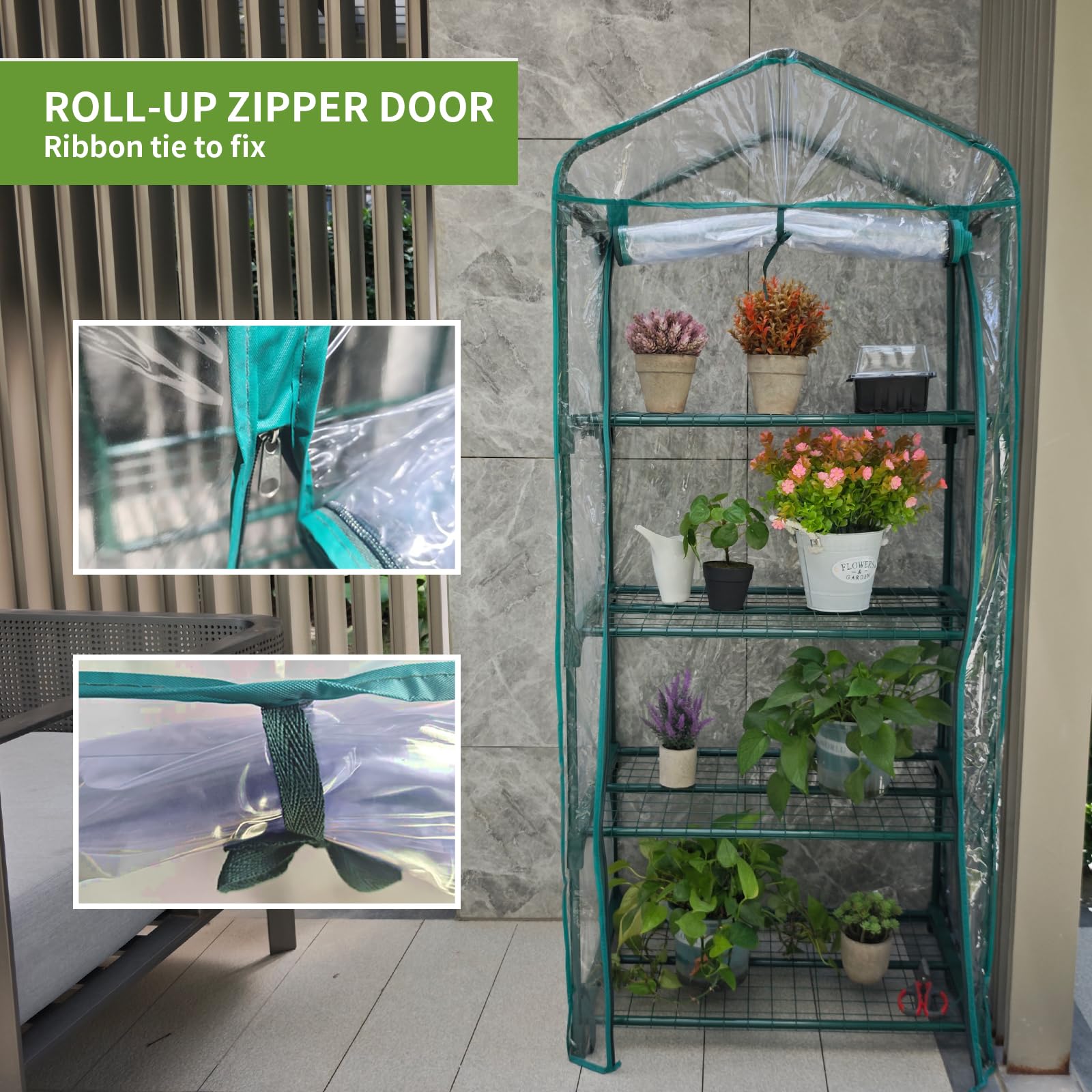 Mini Greenhouse for Indoor Outdoor, Small Plants Green House with 4 Tier Shelves, Portable Plastic Greenhouses with Transparent PVC Cover for Garden Backyard Patio Balcony Porch