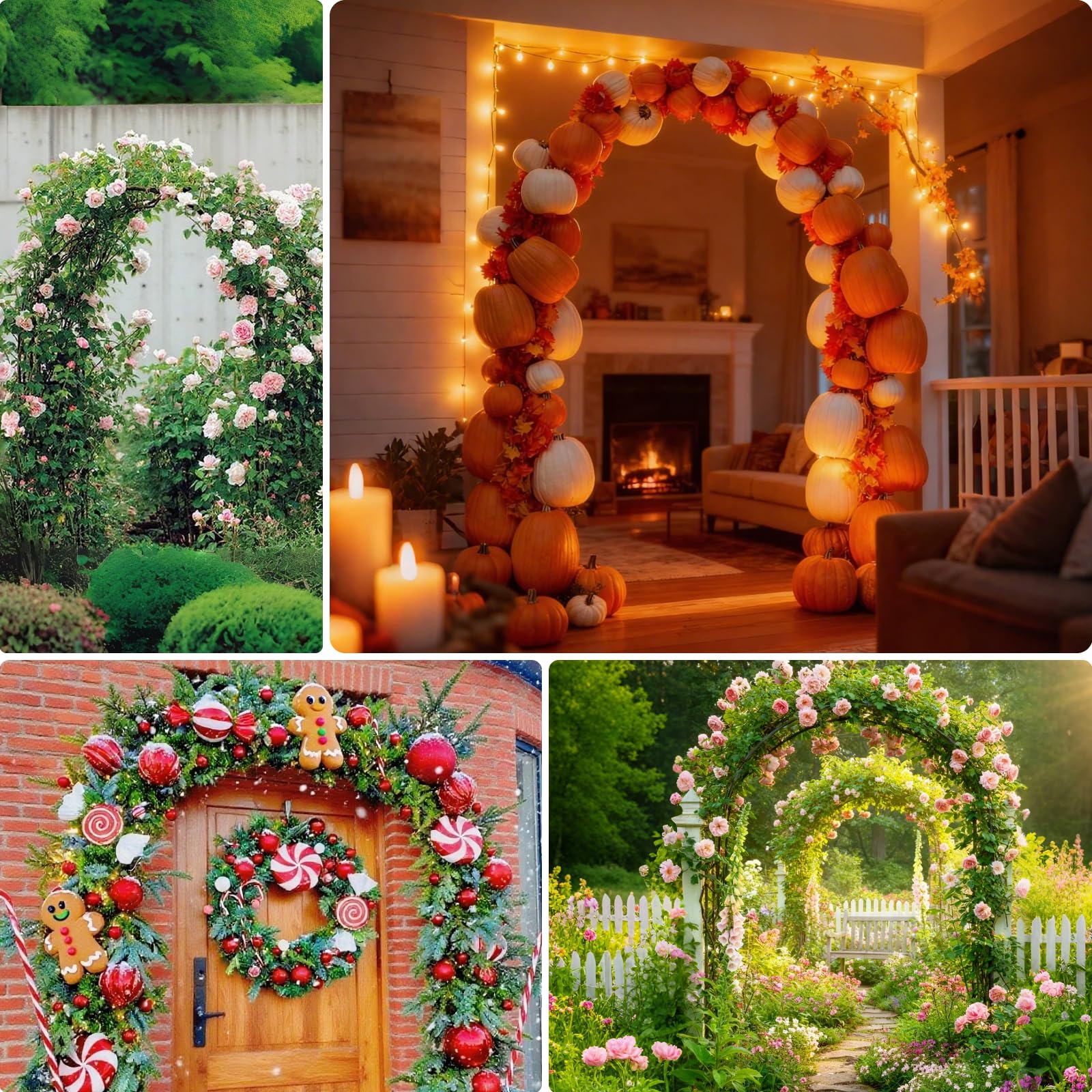 Thickened Metal Garden Arch with Base for Climbing Plants Outdoor, Garden Arbors and Arches, Wedding Arch Frame Archway, Halloween Christmas Party Decoration