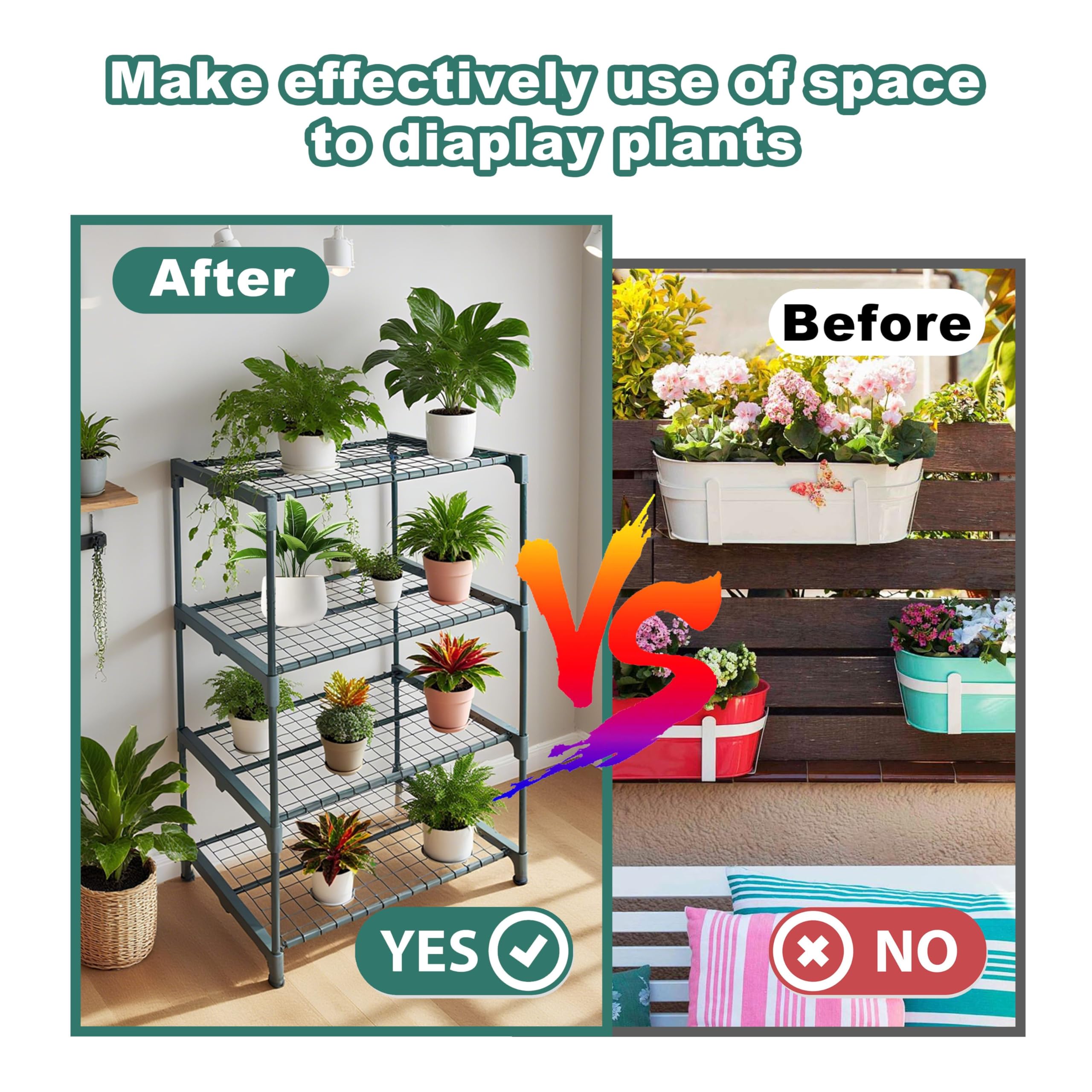 2 Pack Plant Stand Indoor Plant Shelf Outdoor,4 Tier Metal Plant Stands for Multiple Plant Pot Holder, Waterproof Plant Shelf for Living Room Patio Home Decor for Gardening