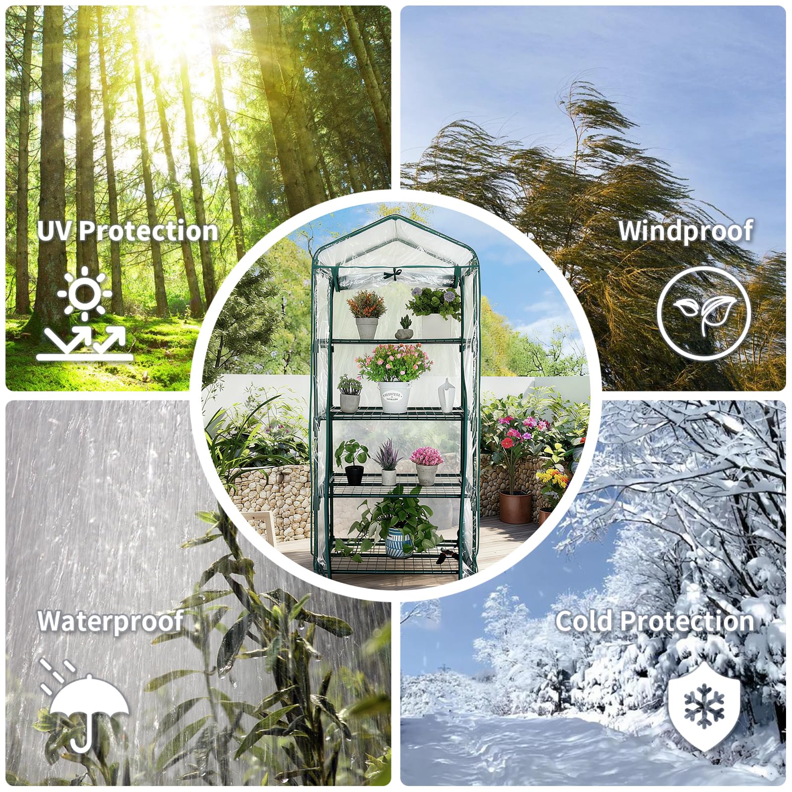 Mini Greenhouse for Indoor Outdoor, Small Plants Green House with 4 Tier Shelves, Portable Plastic Greenhouses with Transparent PVC Cover for Garden Backyard Patio Balcony Porch