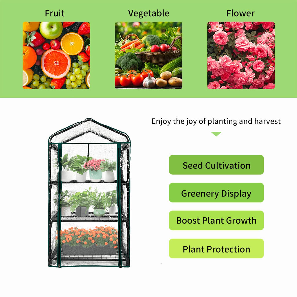 3 Tier Mini Indoor Outdoor Greenhouse,27"x19"x49" GreenHouses with Clear PVC Cover and Roll-Up Zipper Door,Plastic Green House for Indoors Grow Tent&Garden greenhouses for Outdoors
