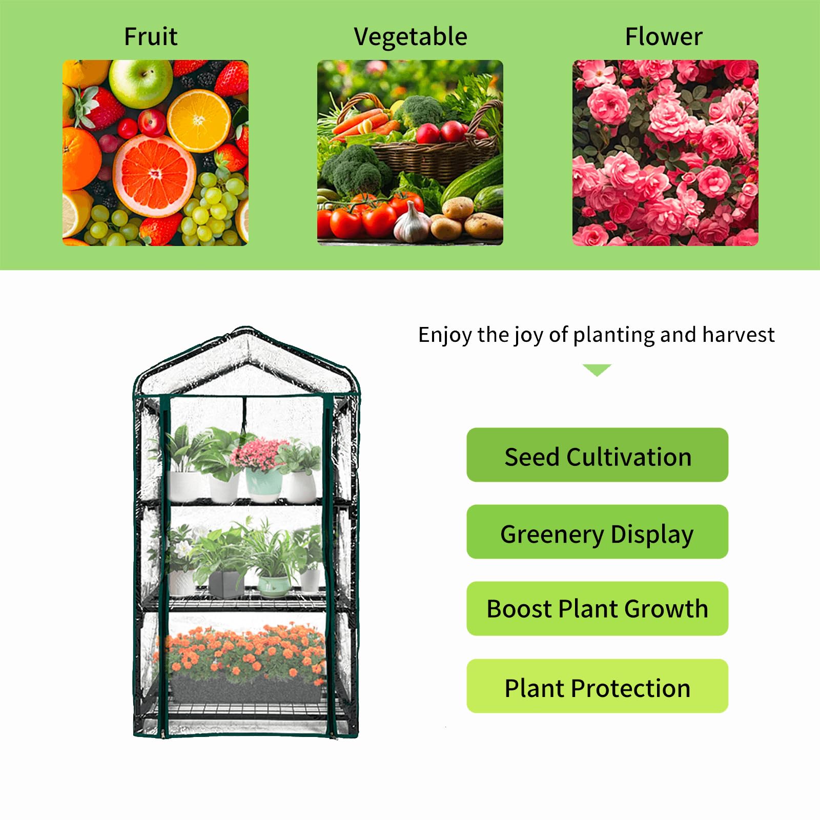 3 Tier Mini Indoor Outdoor Greenhouse,27"x19"x49" GreenHouses with Clear PVC Cover and Roll-Up Zipper Door,Plastic Green House for Indoors Grow Tent&Garden greenhouses for Outdoors