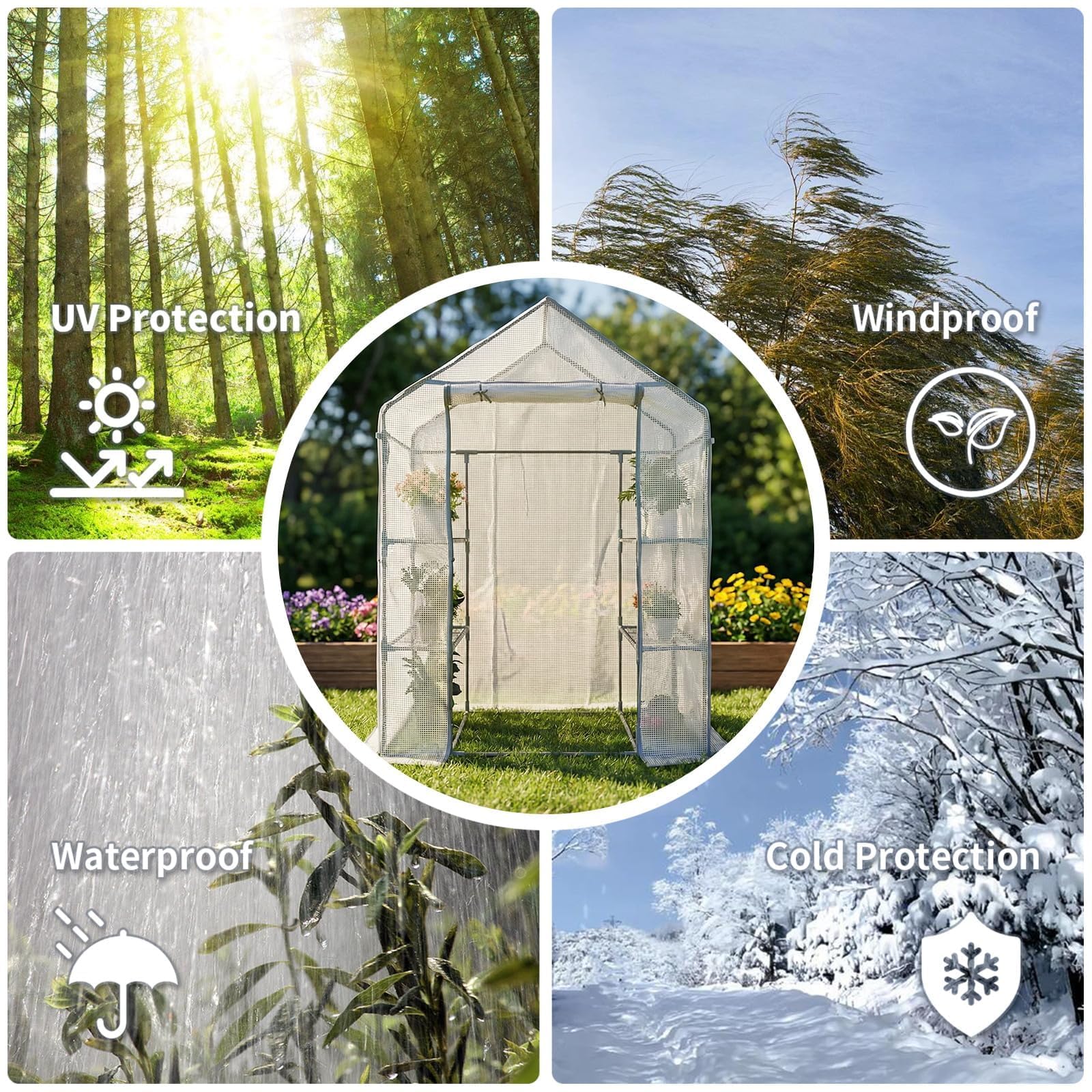 Greenhouses for Outdoors - Walk-in Greenhouse, Rustproof Steel Frame, 4 Removable Shelves & Durable PE Cover, Dual-Zip Door, All-Season for Patio/Yard/Deck (Herbs/Flowers/Vegetables)