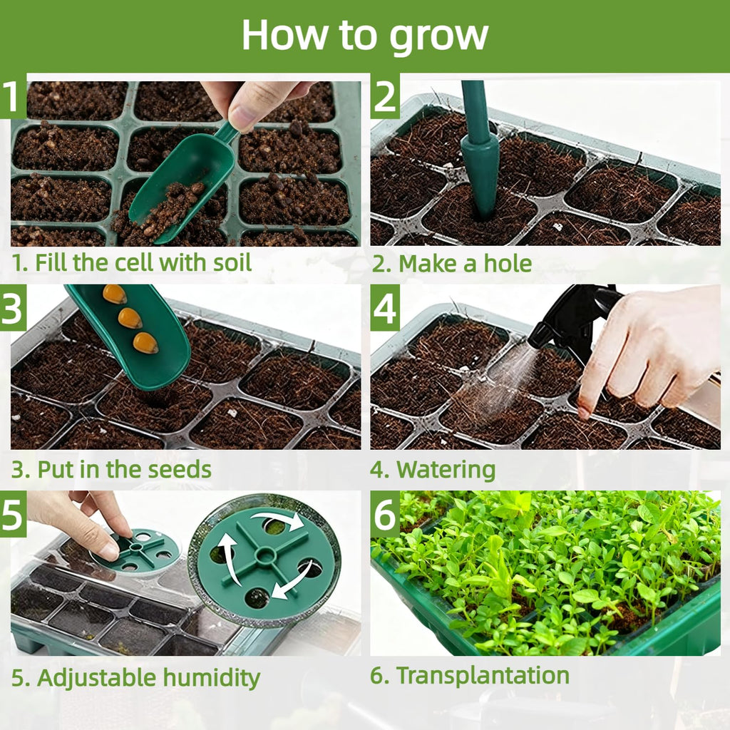 10 Packs Seed Starter Tray Seed Starter Kit with Humidity Dome (120 Cells Total Tray) Seed Starting Trays Plant Starter Kit and Base Mini Greenhouse Germination Kit for Seeds Growing Starting