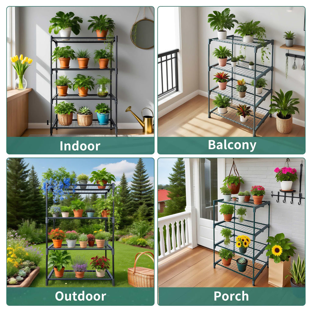 2 Pack Plant Stand Indoor Plant Shelf Outdoor,4 Tier Metal Plant Stands for Multiple Plant Pot Holder, Waterproof Plant Shelf for Living Room Patio Home Decor for Gardening