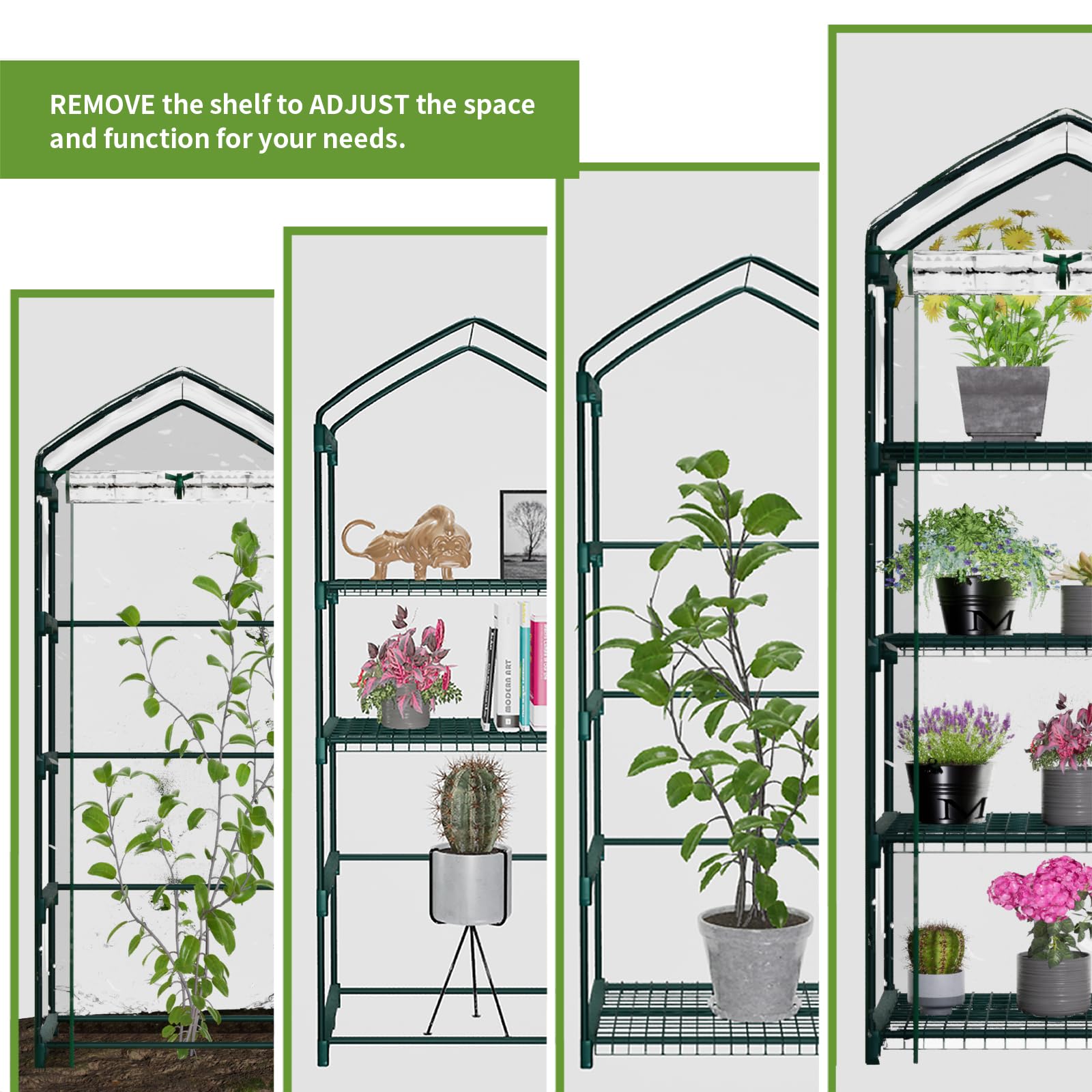 Mini Greenhouse for Indoor Outdoor, Small Plants Green House with 4 Tier Shelves, Portable Plastic Greenhouses with Transparent PVC Cover for Garden Backyard Patio Balcony Porch
