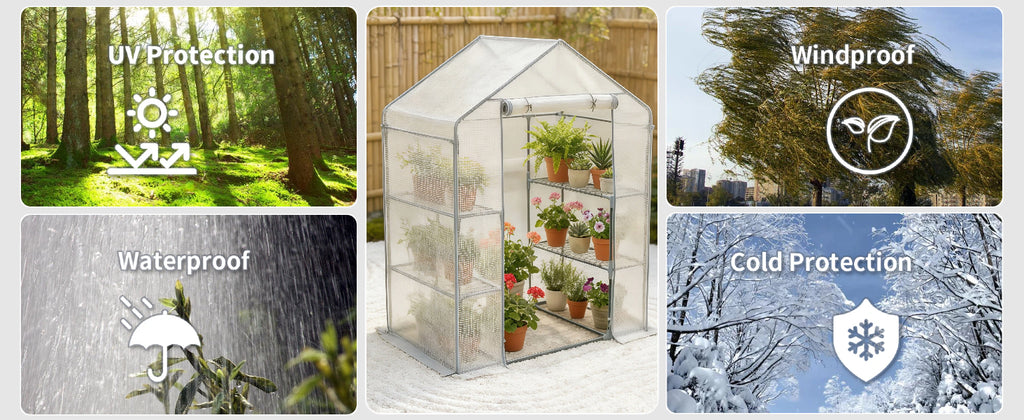 Greenhouses for Outdoors - Walk-in Greenhouse, Rustproof Steel Frame, 4 Removable Shelves & Durable PE Cover, Dual-Zip Door, All-Season for Patio/Yard/Deck (Herbs/Flowers/Vegetables)