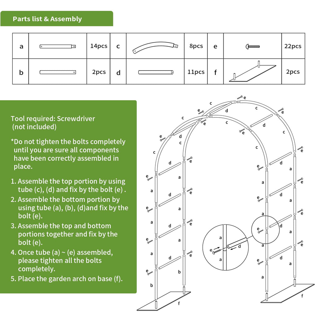 Thickened Metal Garden Arch with Base for Climbing Plants Outdoor, Garden Arbors and Arches, Wedding Arch Frame Archway, Halloween Christmas Party Decoration