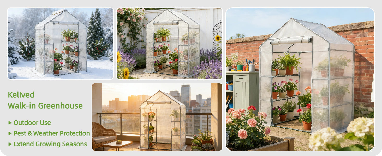 Greenhouses for Outdoors - Walk-in Greenhouse, Rustproof Steel Frame, 4 Removable Shelves & Durable PE Cover, Dual-Zip Door, All-Season for Patio/Yard/Deck (Herbs/Flowers/Vegetables)